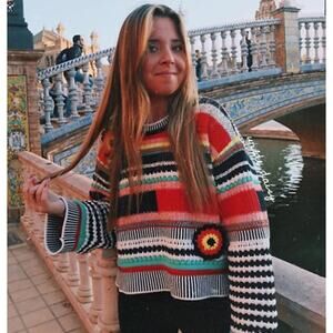Zara Colorful Crochet Chunky Knit Sweater Top